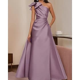 Ligne A Longueur au sol Robe de Soirée Tenue de soirée Élégant Fête Sans manches Une Épaule Soirée Fête de jardin Satin avec Noeud(s) Plis
