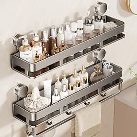 Étagère de rangement à ventouses pour lavabo/toilettes, sans perçage, fixation murale surélevée, support suspendu