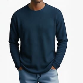 Men's Waffle Shirt T Shirt Tee Top Long Sleeve Shirt Long Sleeve Crew Neck Fall Spring   Fall Plain Textured Fashion Designer Basic Plain Casual Vacation Stree