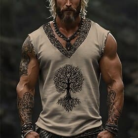 Men's Tank Top Vest Top Undershirt Sleeveless Shirt Sleeveless V Neck Summer Tree Vintage Designer Basic Print Vacation Street Going out White Blue Green Top T