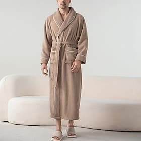 Men's Pajamas Sleepwear Bath Gown Plain Fashion Stylish Classic Home Daily Bed Flannel Polyester Thermal Warm Comfort Soft Lapel Long Sleeve Fall Winter Gray b