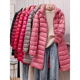 Women's Down Jacket Parka Comfortable Breathable Zipper Pocket Casual Plain Vacation Street Casual Daily Wear Zipper Long Stand Collar Regular Fit Long Sleeve