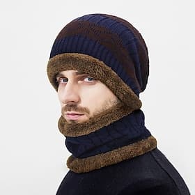 Men's Beanie Hat Winter Hats Beanies Skull Cap Knit Hat Black Navy Blue Acrylic Fibers Knitted Cozy Daily Wear Going out Solid / Plain Color Warm
