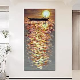dipinto a olio fatto a mano su tela decorazione artistica da parete astratta superficie del mare fosforescente barca da pesca raccolto per arredamento casa cor