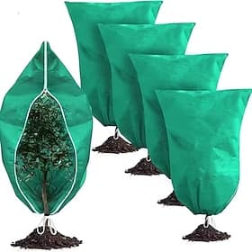 3 Pack Plant Covers Freeze Protection, Large Green Frost-Proof Bags with Zipper and Drawstring Closure, Outdoor Tree and Shrub Winter Protection for Garden Pla