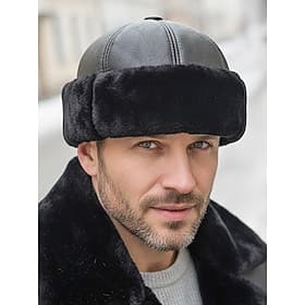 Men's Winter Fur Lined Faux Leather Hat – Warm, Stylish, and Comfortable for Cold Weather – Perfect for Outdoor Activities  Everyday Wear