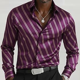 Herren Geometrisch Gestreift Hemd Satinhemd Kleidhemd Langarm Business-Casual Urlaub Alltagskleidung Sommer Frühling Herbst Umlegekragen 3D-Druck Hemden mit Kn