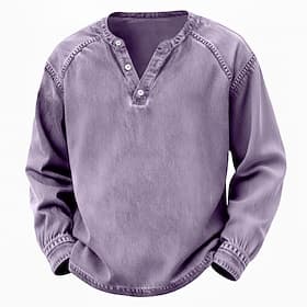 SoftFade™ Camicia T Shirt Uomo Henley 100% Cotone Camicia Acid Wash Tee Top Manica Lunga Piana Vintage Streetwear Casual Abbigliamento Tinto Maniche Raglan Hen