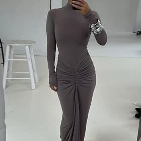 Per donna Abito Lungo Maxi Abito Tubino Elegante Moda Moderno Quotidiano Ufficio Ferie Vestibilità regolare Semplice Manica Lunga Collo Alto Collo alla coreana