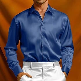 Homme Chemise Comme de la soie Chemise en satin Chemise habillée Chemise Décontractée Chemise Boutonnée Uni Mariage Formel Noir Rouge bleu marine Gris manche l