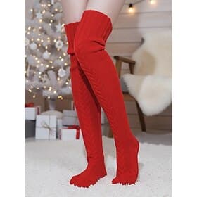 Women's Acrylic Knit Over-the-Knee Socks - Soft, Warm, Perfect for Christmas, Available in Multiple Sizes