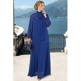 A-Line Floor Length Wedding Guest Dress Formal Dresses Evening Gown Mother of the Bride Dress Long Sleeve High Neck Elegant Simple Formal Chiffon with Pleats