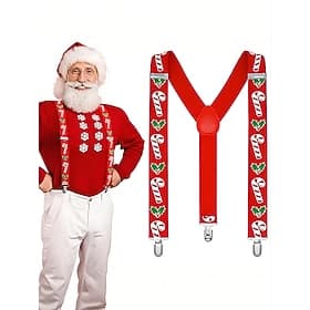 Men's Christmas Suspenders – Red with Candy Cane  Holly Design, Adjustable for Holiday Parties  Festive Gatherings