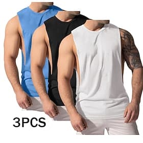 Men's Tank Top Vest Undershirt Sleeveless Shirt Sleeveless V Neck Round Neck Summer Plain Fashion Classic Comfortable 3-Piece Multi-pack Casual Gym Street L M