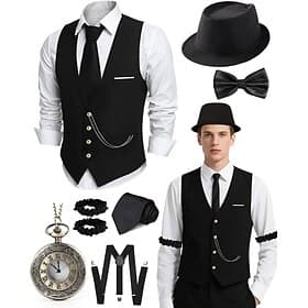 Set Roaring 20s 1920s Retro Vintage Outfits Vest Waistcoat The Great Gatsby Gentleman Fashion Fancy Dress Men's Christmas Halloween Carnival Prom Bachelorette