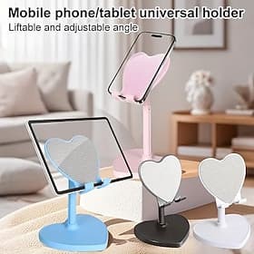 2 Pack Heart-shaped desktop phone stand with an adjustable folding design compatible with various smartphones and tablets suitable for multiple mobile devices.