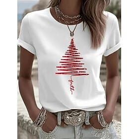 Christmas Women's T Shirt Print Graphic Christmas Vintage Stylish Classic Short Sleeve Crew Neck Regular Tops Daily Black White Pink Orange Green Summer Spring