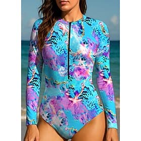 Women's Rash Guard Dive Skin Suit Bathing Suit Swimsuit Set Ocean Zip Up UPF50 Quick Dry Lightweight Long Sleeve Swim Shirt Surfing Beach Water Sports Summer