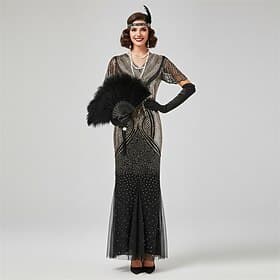 Set Années Folles Années 1920 Longueur cheville Longue longueur Robe Robes de Soirée Tenues avec accessoires Manche illusion Manches courtes Gatsby le Magnifiq