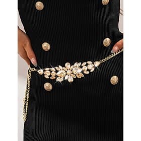 Women's Crystal Rhinestone Waist Chain - Sparkly Gold Belt Accessory for Elegant New Year Parties, Balls  Formal Dance Events
