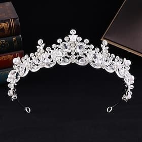 Crown Tiaras Headdress Alloy Wedding Birthday Elegant With Rhinestone Pearl Headpiece Headwear
