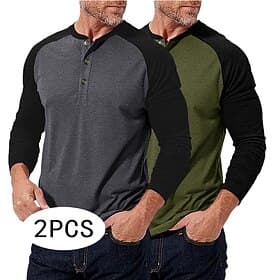 2PCS Men's Henley Shirt Tee Baseball T-Shirt Short Sleeve Color Block Designer Basic Bohemian 2 Piece Raglan Sleeves Henley Outdoor Casual Daily Summer Fall Al