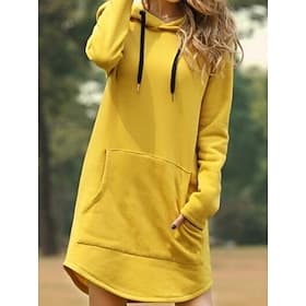 Women's Mini Dress Hoodie Dress Casual Dress Fashion Modern Daily Office Vacation Loose Fit Plain Long Sleeve Hooded Black Yellow Red Purple Spring Fall Winter