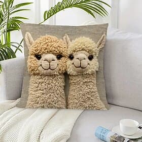Two Alpacas Single Side Printed Pillow Covers with 2D Flat Print 45x45cm Decorative Cushion Cases for Home Living Room Bedroom Sofa Accent Throw Pillows