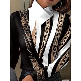 Women's T Shirt Print Graphic Leopard Geometric Elegant Vintage Stylish Long Sleeve High Neck Regular Tops Daily Blue Purple Green Khaki Spring Fall Winter