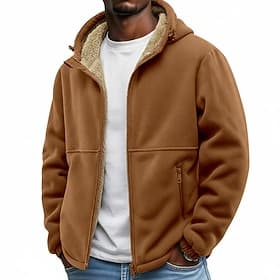 Men's Outdoor Jacket Fleece Jacket Hoodied Jacket Formal Home Hooded Fleece Fall Winter Solid Color Active Daily Hooded Regular Black Navy Blue Brown Green Jac