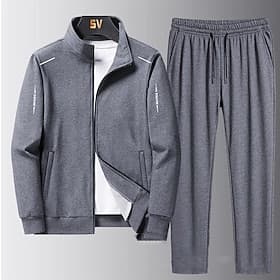 Homme Veste zippée Survêtement 2 pièces Pantalon de survêtement de sport avec poche Couleur Unie Ensemble Vêtements Printemps Automne Noir Bleu Salle de sport