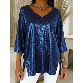 New Year Women's Shirt Elegant Stylish Party Evening Wear Blue Wine Light Brown Purple Brown Fall Winter