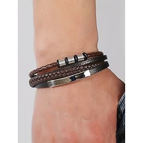Men's faux leather alloy multi-layer magnetic braided bracelet, Stylish and durable, Suitable for casual wear and special occasions.