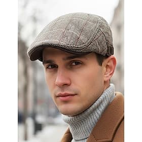 Casquette plate vintage pour homme en polyester, motif à carreaux, disponible en plusieurs couleurs, chapeau décontracté et élégant pour l'automne et l'hiver