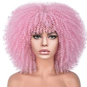 Carnival Wig 2026 Pink Afro Afro Curly Short Synthetic Festival Wig Mardi Gras Parade Cosplay Costume Hair for Women