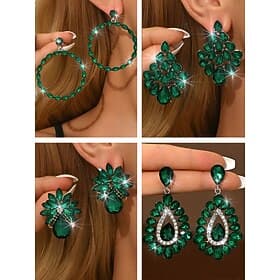 Women's Emerald Crystal Statement Earrings - Luxurious Rhinestone Drop  Hoop Designs for Glam Party and Evening Events