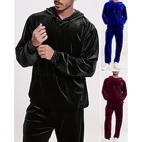 Men's Tracksuit Hoodie  Pants Outfit Set Hoodies Set Hoodie Outdoor Daily Sports Drawstring Pocket Plain Wine Red Black Royal Blue Polyester Activewear Fashion