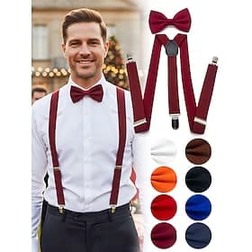 Men's Burgundy Bow Tie and Suspender Set, Vintage Formal Style, for Groomsmen and Wedding Celebrations