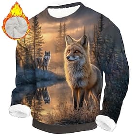 Men's Fox Wolf 3D Print Fleece Sweatshirt Daily Casual Fantasy Crew Neck Home Party Gift Streetwear Blue 1 Blue 2# Brown 3D Print Fall Winter Designer S M L XL