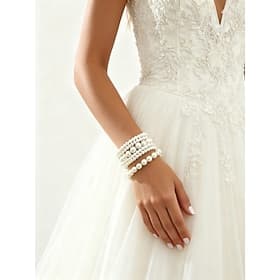 Women's Elegant Pearl Multi-Layer Bridal Bracelet - Faux Pearl Beaded Wedding Accessory for Brides, Bridesmaids  Formal Occasions