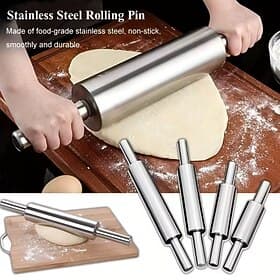 Thickened Stainless Steel Rolling PinNon-slip Handle Professional Dough Roller - Heavy-Duty Durable Manual Pasta Maker  Suitable for Pizza Cookies Pastries Pas