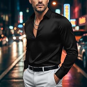 Per uomo Camicia Camicia in raso Camicia elegante Camicia casual Camicia con Bottoni Camicia da Ballo Semplice Formale Matrimonio Nero Blu marino Manica Lunga
