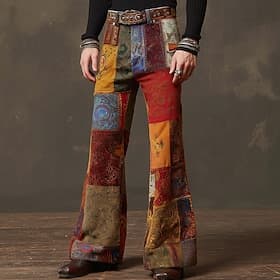 Men's Geometric Color Block Patchwork Trousers Disco Pants 60s 70s Bell Bottoms Mid Waist Bohemian Vintage Retro Outdoor Party Casual Side Pockets Flared Leg P