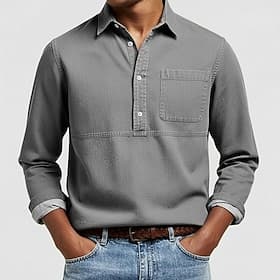 Homme Chemise popover Chemise Oxford Rose Claire bleu marine Bleu de minuit Gris Bleu clair manche longue Rayé Boutonné Sous Patte École Mariage Avec Poches Vê