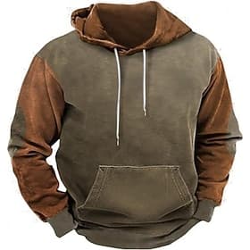 Men's Hoodie Pullover Hoodie Sweatshirt Army Green Hooded Plain Patchwork Color Block Sports  Outdoor Casual Daily Streetwear Cool Sportswear Spring   Fall Clo