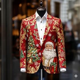 Christmas Men's Santa Claus Christmas Tree Blazer Jacket Coat Comfortable Artistic Casual Daily Party Evening Wear Festival 3D Print Buttons Fall Winter Notch