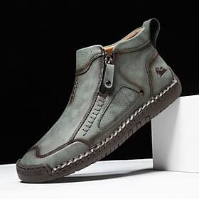 Men's Premium Faux Leather Hiking Boots – Durable Zipper-Closure Shoes for Outdoor Adventures  Casual Wear