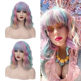 Carnival Wig 2026 Pink Red Blue Curly Short Synthetic Festival Wig Mardi Gras Parade Cosplay Costume Hair for Women
