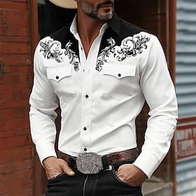 Per uomo Stampa Floreale Etnico Fiori Camicia Camicia Western Camicia da cowboy Manica Lunga Vintage Retrò Casuale All'aperto Abbigliamento da lavoro Primavera