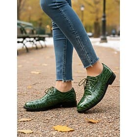 Chaussures Oxford pour femmes à motif crocodile vert – chaussures habillées classiques à lacets pour les occasions formelles, professionnelles et de vacances